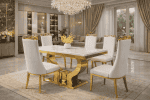 Luxury Faux Leather Dining Chairs with Gold Legs and finish Set of 2 - Image 3