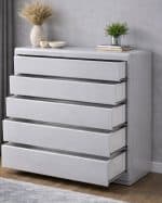 Luxury 5 Draw Light Grey Glossy chest of draws - Image 3