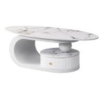White Oval Star Marble Coffee Table With Compartment