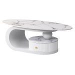 White Oval Star Marble Coffee Table With Compartment