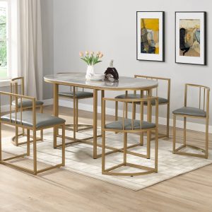 Madrid Star Marble Effect Dining Set 6 Seats